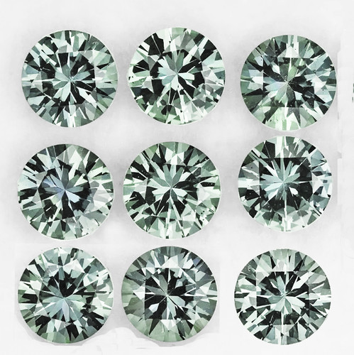 3.00 mm 9 pcs Round Machine Brilliant Cut Extreme Brilliancy Natural Titanium Green Madagascar Sapphire {Flawless-VVS}--AAA Grade