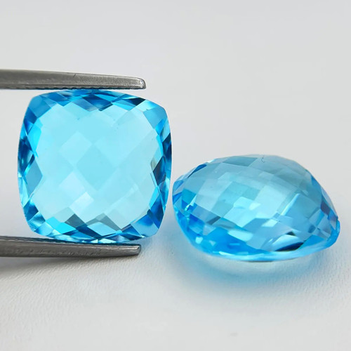 12.00 mm 2pcs Cushion Checkerboard Cut AAA Sky Blue Topaz Natural {Flawless-VVS1}