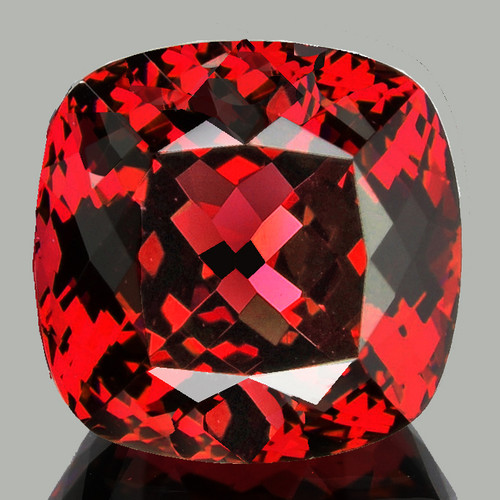 8.00 mm { 3.41 cts } Cushion Brilliant Cut Extreme Brilliancy AAA Cherry Red Rhodolite Garnet Natural {Flawless-VVS}--AAA Grade