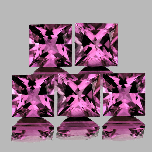 4.00 mm 5 pcs Square Princess Cut Intense Pink Tourmaline Natural {Flawless-VVS1}--AAA Grade