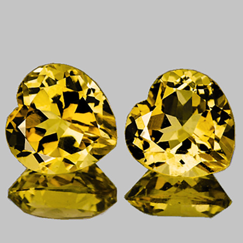9.00 mm 2 pcs Heart Brilliant Cut Best AAA Fire Intense Golden Yellow Citrine Natural {Flawless-VVS1}--AAA Grade