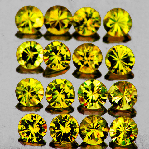 2.00 mm 16 pcs Round Brilliant Cut Extreme Brilliancy Rainbow Sparkles Natural Golden Green Demantoid Garnet {Flawless-VVS}--AAA Grade