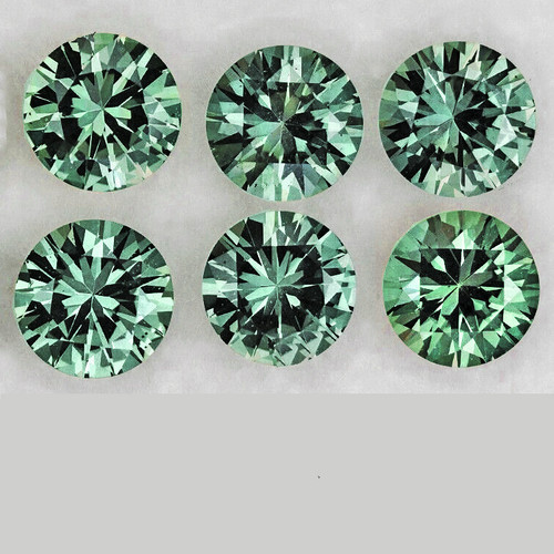 3.00 mm 6 pcs Round Machine Brilliant Cut Extreme Brilliancy AAA Teal Green Sapphire Natural {Flawless-VVS}--AAA Grade