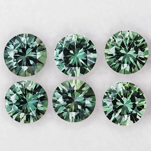 3.20 mm 6 pcs Round Machine Brilliant Cut Extreme Brilliancy Best Teal Green Sapphire Natural {Flawless-VVS}--AAA Grade
