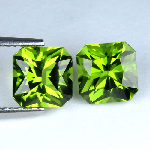 7.00 mm 2 pcs { 3.21 cts } Octagon Machine Radiant Cut Extreme Brilliancy Intense Green Peridot Natural {Flawless-VVS1}--AAA Grade