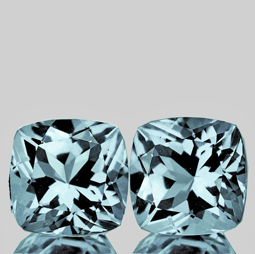 8.00 mm 2 pcs { 4.12 CTS } Cushion Brilliant Cut Extreme Brilliancy Natural Santa Maria Blue Aquamarine {Flawless-VVS}--AAA Grade