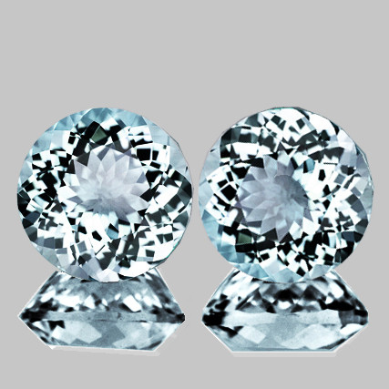 8.00 mm 2pcs { 3.39 cts } Round Machine Brilliant Cut Extreme Brilliancy Natural Blue Aquamarine {Flawless-VVS}--AAA Grade