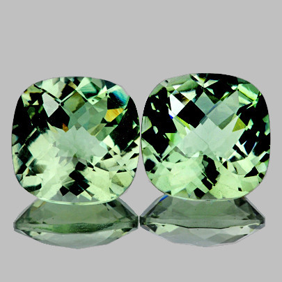 14.00 mm 2pcs { 19.75 cts } Cushion Checker AAA Fire AAA Green Amethyst Natural {Flawless-VVS1}