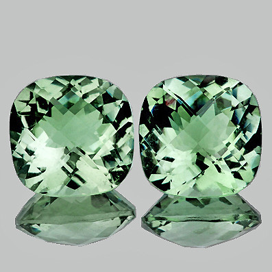 12.00 mm 2pcs { 12.07 cts } Cushion Checker AAA Fire Natural Green Amethyst {Flawless-VVS1}