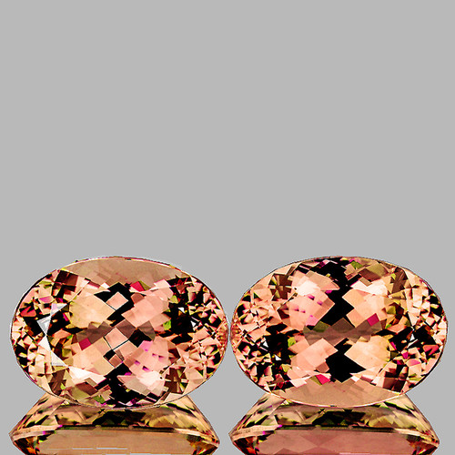 14x10 mm 2pcs { 11.00 cts } Oval Brilliant Cut Extreme Brilliancy Intense Peach Pink Morganite Natural [Flawless-VVS]--AAA Grade