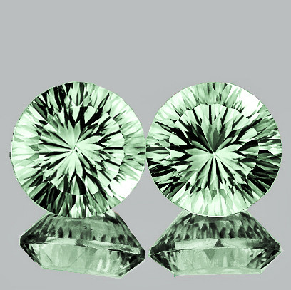 10.00 mm 2pcs { 6.44 cts } Round Concave Cut Extreme Brilliancy Natural Green Amethyst {Flawless-VVS1}