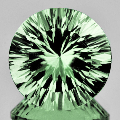 14.00 mm { 9.54 cts } Round Concave Cut Extreme Brilliancy Natural Green Amethyst {Flawless-VVS1}