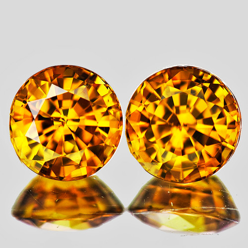 5.00 mm 2 pcs Round Machine Cut Extreme Brilliancy Natural Brilliant Golden Yellow Zircon {Flawless-VVS1}--AAA Grade
