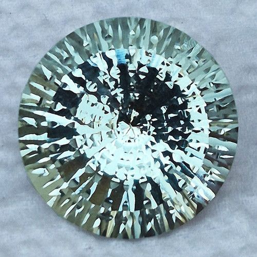 17.00 mm { 14.30 cts } Round Precision Cut Extreme Brilliancy Natural Green Amethyst {Flawless-VVS1}