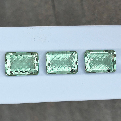 14x10 mm 3 pcs { 23.06 cts } Octagon Precision Cut Extreme Brilliancy Natural Green Amethyst {Flawless-VVS1}