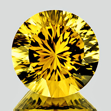 11.00 mm { 4.64 cts} Round Concave Cut Extreme Brilliancy Intense Golden Yellow Citrine Natural (Flawless-VVS1}--AAA Grade