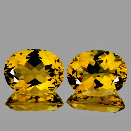 16x12 mm 2 pcs { 15.19 cts } Oval Brilliant Cut AAA Fire Intense Golden Yellow Citrine Natural {Flawless-VVS1}