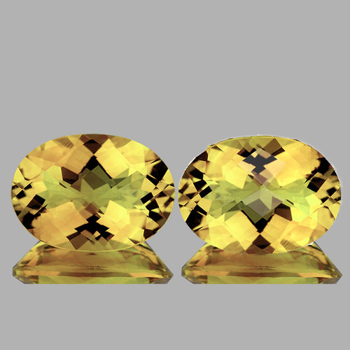13x9 mm 2 pcs { 7.93 cts } Oval Checker Brilliant Cut AAA Fire Natural Golden Yellow Citrine {Flawless-VVS1}