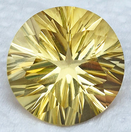 16.00 mm { 13.60 cts } Round Concave Cut Extreme Brilliancy Natural Golden Yellow Citrine Natural {Flawless-VVS1}--AAA Grade