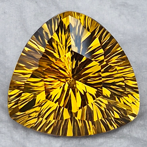 18.50 mm { 19.86 cts } Trillion Concave Cut Extreme Brilliancy Intense Golden Yellow Citrine Natural {Flawless-VVS1}--AAA Grade