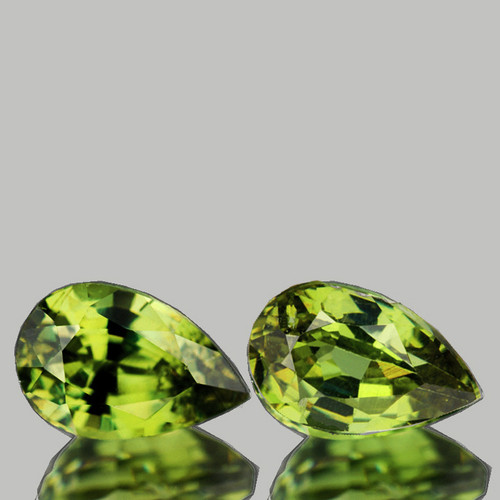 6x4 mm 2 pcs { 1.13 cts } Pear AAA Fire AAA Australia Canary Green Sapphire Natural {Flawless-VVS}--AAA Grade