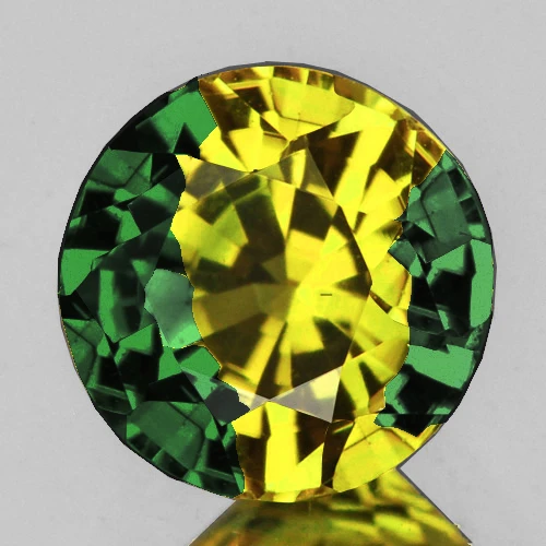 5.30 mm { 0.83 cts } Round AAA Fire Bi Color Yellow Green Sapphire Australia { Flawless-VVS }--AAA Grade