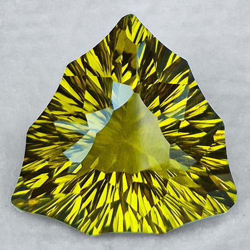 22.00 mm { 27.92 cts } Trilliant Concave Cut Extreme Brilliancy Natural Green Gold Lemon Quartz {Flawless-VVS1}--AAA Grade