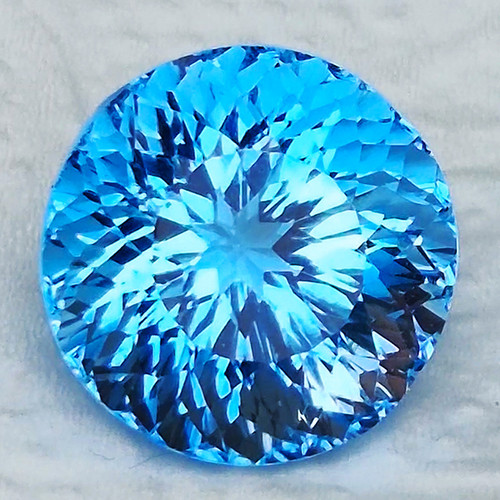 16.50 mm { 24.65 cts} Round Concave Cut Extreme Brilliancy Natural AAA Swiss Blue Topaz Natural {Flawless-VVS}--AAA Grade