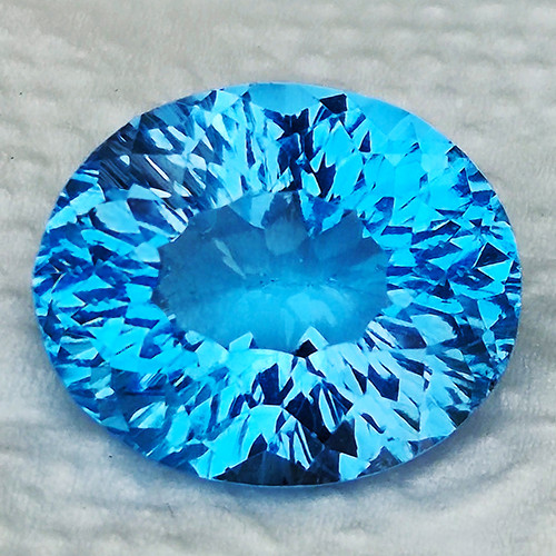 18x14 mm { 22.56 cts } Oval Concave Cut Extreme Brilliancy Natural Swiss Blue Topaz {Flawless-VVS}--AAA Grade