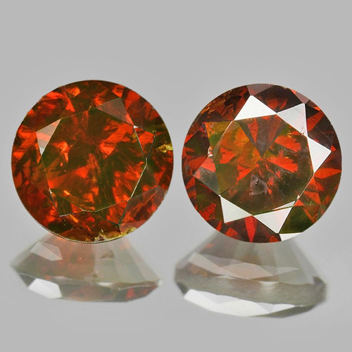 1.90 mm 2 pcs Round Brilliant Cut Natural Cognac Orange Diamond