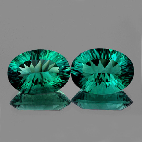 19x13.5 mm 2 pcs Oval {34.00 cts} ConCave Cut AAA Emerald Blue Green Fluorite Natural {Flawless-VVS1}