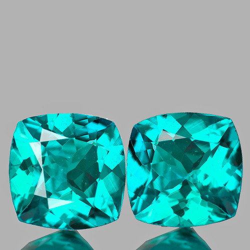 6.00 mm 2pcs Cushion Brilliant Cut AAA Fire Intense Paraiba Green Blue Apatite Natural {Flawless-VVS}--AAA Grade