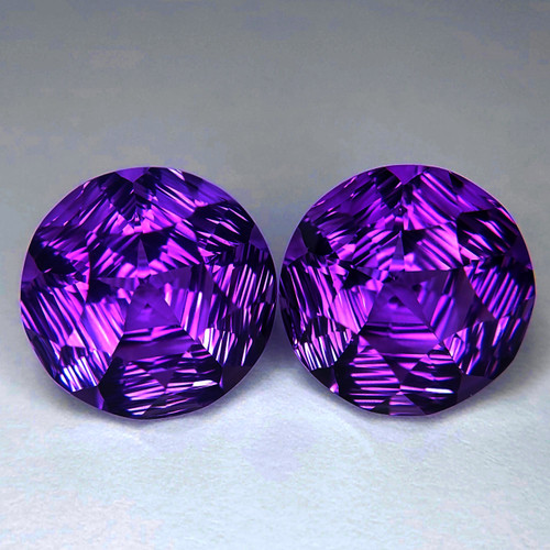 13.00 mm 2pcs { 16.28 cts} Round Precision Cut Extreme Brilliancy Intense Royal Purple Amethyst Natural {Flawless-VVS1}--AAA Grade