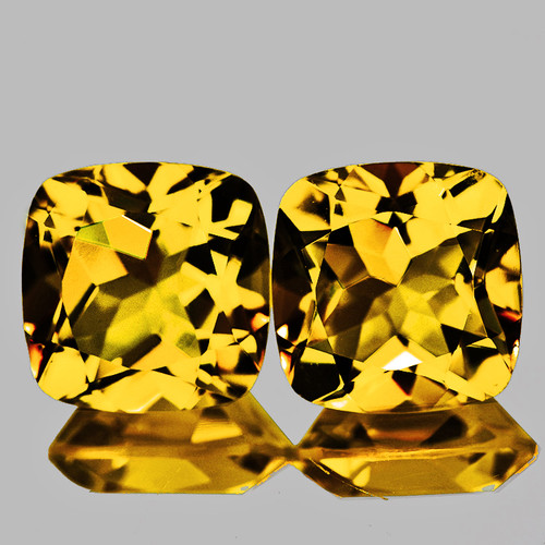 12.00 mm 2pcs Cushion Brilliant Cut Extreme Brilliancy Intense Golden Yellow Citrine Natural (Flawless-VVS1}--AAA Grade