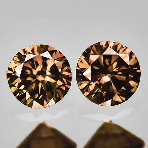 3.50 mm 2pcs Round Machine Brilliant Cut Extreme Brilliancy Natural Champagne Sapphire Songea { Flawless-VVS }--UNHEATED
