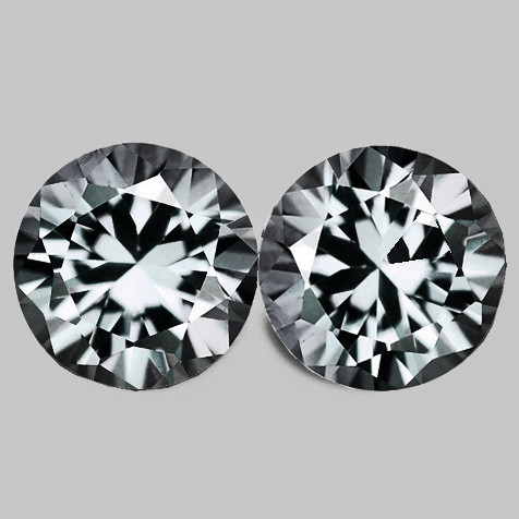 3.50 mm 2pcs Round Machine Brilliant Cut Extreme Brilliancy Rare Steel Blue Grey Sapphire { Flawless-VVS }--UNHEATED