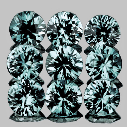 3.00 mm 9 pcs Round Machine Brilliant Cut Extreme Brilliancy Steel Blue Green Sapphire Natural {Flawless-VVS}--UNHEATED