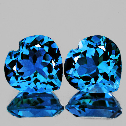 11.00 mm 2 pcs Heart Brilliant Cut Extreme Brilliancy Intense AAA Swiss Blue Topaz Natural { Flawless-VVS }--AAA Grade