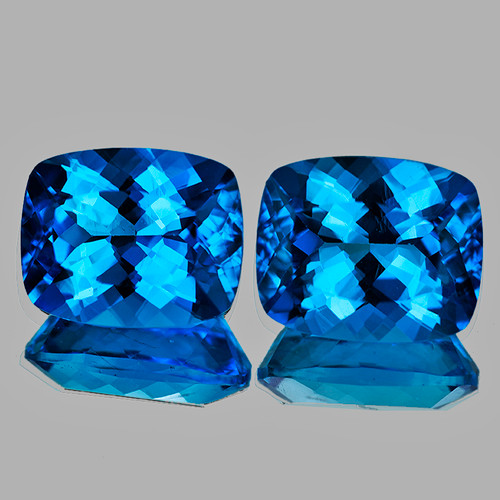 10x8 mm 2pcs Cushion Brilliant Cut AAA Fire Intense AAA Swiss Blue Topaz Natural {Flawless-VVS1}--AAA Grade