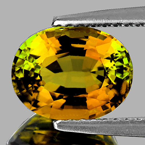9.5x7.5 mm { 2.61 cts} Oval AAA Fire Bi Color Yellow Tourmaline Natural {Flawless-VVS1}--AAA Grade