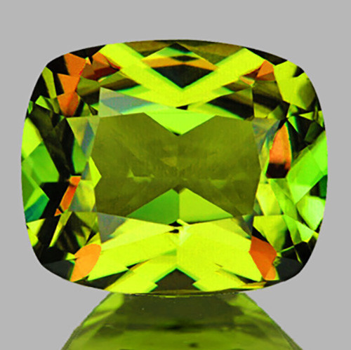 6x5 mm { 1.03 cts } Cushion Excellent Rainbow Flash Intense Yellow Green Sphene Natural { Flawless-VVS }--AAA Grade