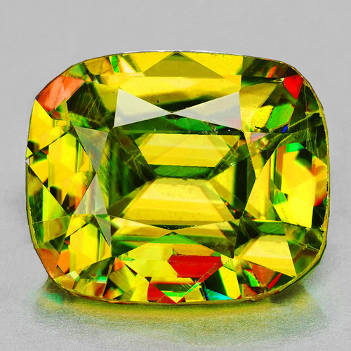 6x5 mm { 1.04 cts } Cushion Excellent Rainbow Flash Intense Yellow Sphene Natural { Flawless-VVS }--AAA Grade