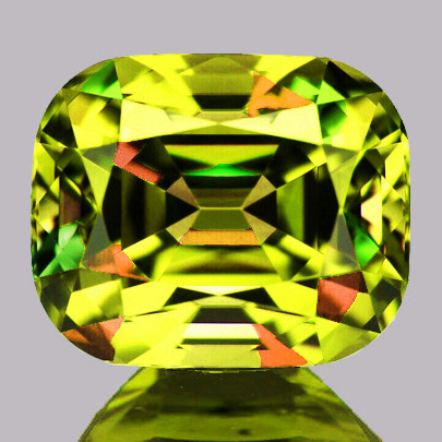 6.5x5.5 mm { 1.15 cts } Cushion Excellent Rainbow Flash Intense Green Yellow Sphene Natural { Flawless-VVS }--AAA Grade