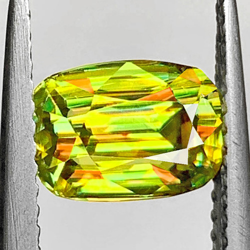 8x6 mm { 1.68 cts } Cushion Excellent Rainbow Flash Intense Canary Yellow Sphene Natural { Flawless-VVS }--AAA Grade