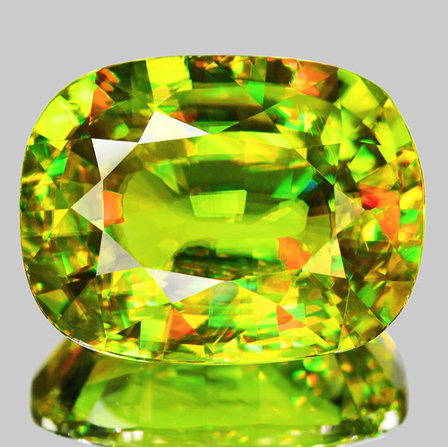 Copy of 7x6 mm { 1.23 cts } Cushion Excellent Rainbow Flash Intense Green Yellow Sphene Natural { Flawless-VVS }--AAA Grade