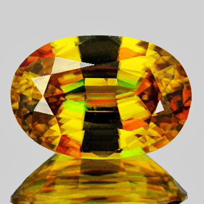 7.5x5.5 mm { 1.20 cts } Oval Excellent Rainbow Flash Natural Golden Yellow Sphene { Flawless-VVS }--AAA Grade