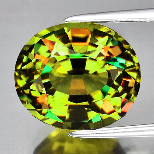 7.5x6.5 mm { 1.34 cts } Oval Excellent Rainbow Flash Natural Yellow Green Sphene { Flawless-VVS }--AAA Grade