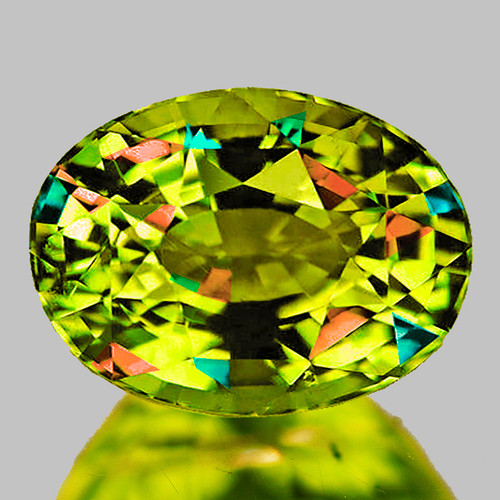 8.5x6.5 mm { 1.80 cts } Oval Excellent Rainbow Flash Natural Green Yellow Sphene { VVS }--AAA Grade