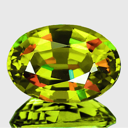 8x6 mm { 1.41 cts } Oval Excellent Rainbow Flash Natural Yellow Green Sphene { Flawless-VVS }--AAA Grade