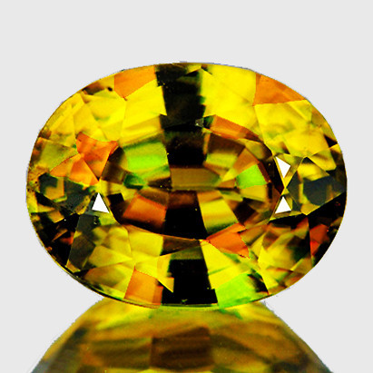 7x6 mm { 1.32 cts } Oval Excellent Rainbow Flash Natural AAA Golden Yellow Sphene { Flawless-VVS )--AAA Grade